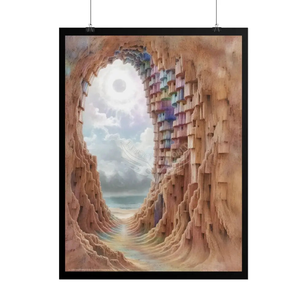 Surreal 3D Cavescape Rolled Poster — Giant Funky Seaside Cave Art Poster