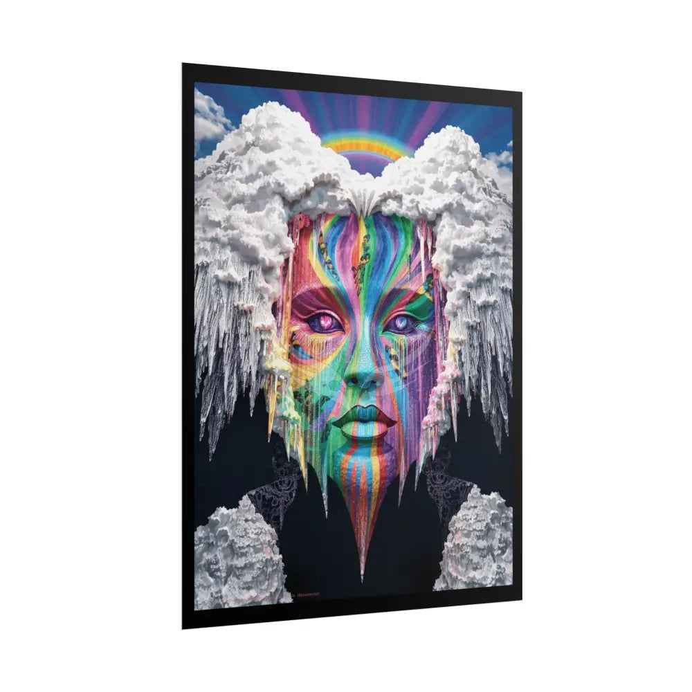 Surreal 3D Elemental Rainbow Angel Face Clouds Cosmic Collage Poster — Funky Other Dimensions Poster