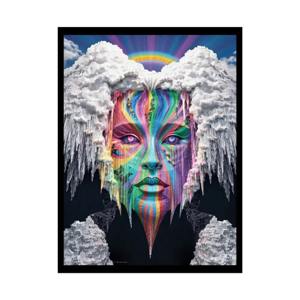 Surreal 3D Elemental Rainbow Angel Face Clouds Cosmic Collage Poster — Funky Other Dimensions 18″ x 24″ (Vertical)