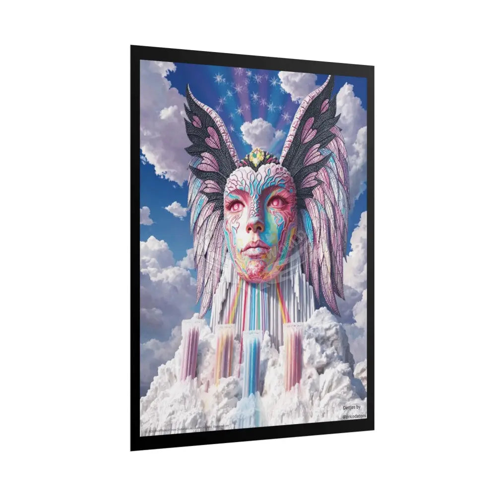 Surreal 3D Elemental Rainbow Angel Face Clouds Cosmic Collage Poster — Funky Other Dimensions Poster