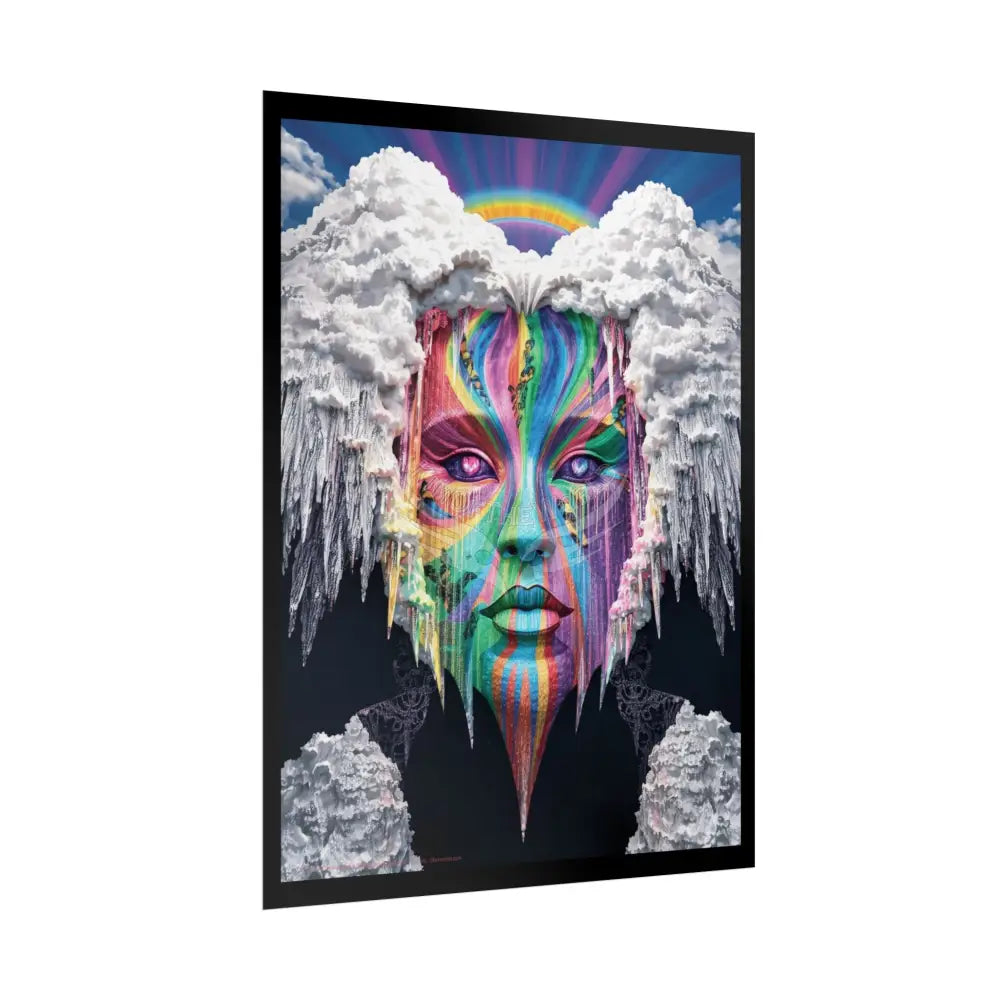Surreal 3D Elemental Rainbow Angel Face Clouds Cosmic Collage Poster — Funky Other Dimensions Poster