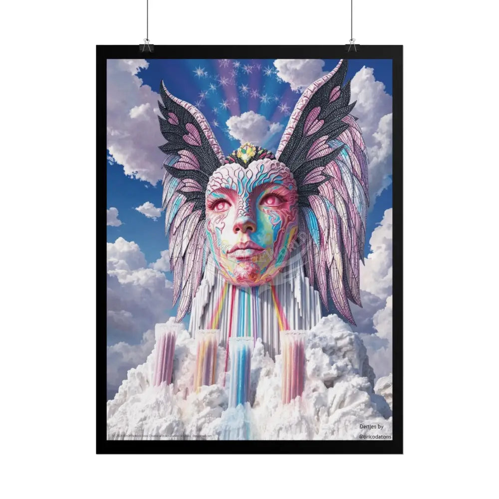 Surreal 3D Elemental Rainbow Angel Face Clouds Cosmic Collage Poster — Funky Other Dimensions Poster