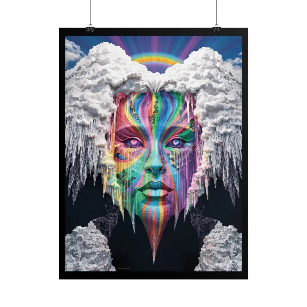 Surreal 3D Elemental Rainbow Angel Face Clouds Cosmic Collage Poster — Funky Other Dimensions Poster