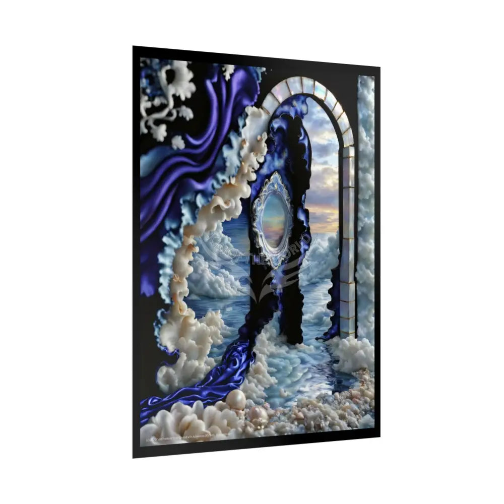Surreal 3D Elemental Ribbon Portal Poster — Funky Balconies & Doors to Other Dimensions - Blue Poster