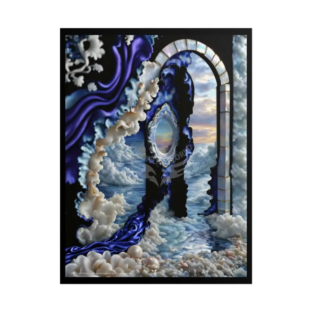 Surreal 3D Elemental Ribbon Portal Poster — Funky Balconies & Doors to Other Dimensions - Blue 18″ x 24″ (Vertical)