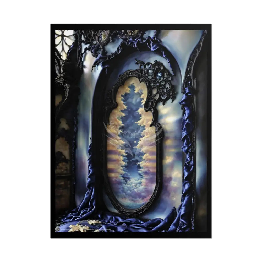 Surreal 3D Elemental Ribbon Portal Poster — Funky Balconies & Doors to Other Dimensions - Blue 18″ x 24″ (Vertical)