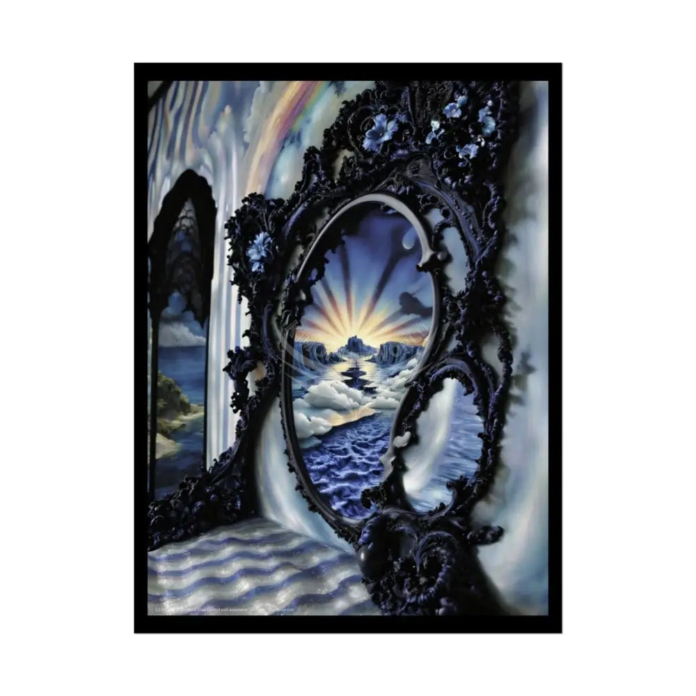 Surreal 3D Elemental Ribbon Portal Poster — Funky Balconies & Doors to Other Dimensions - Blue 18″ x 24″ (Vertical)
