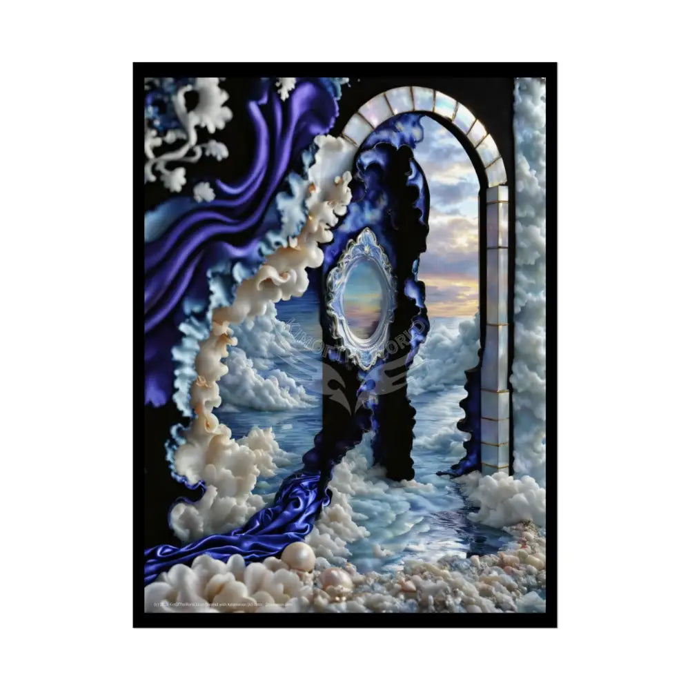 Surreal 3D Elemental Ribbon Portal Poster — Funky Balconies & Doors to Other Dimensions - Blue 18″ x 24″ (Vertical)