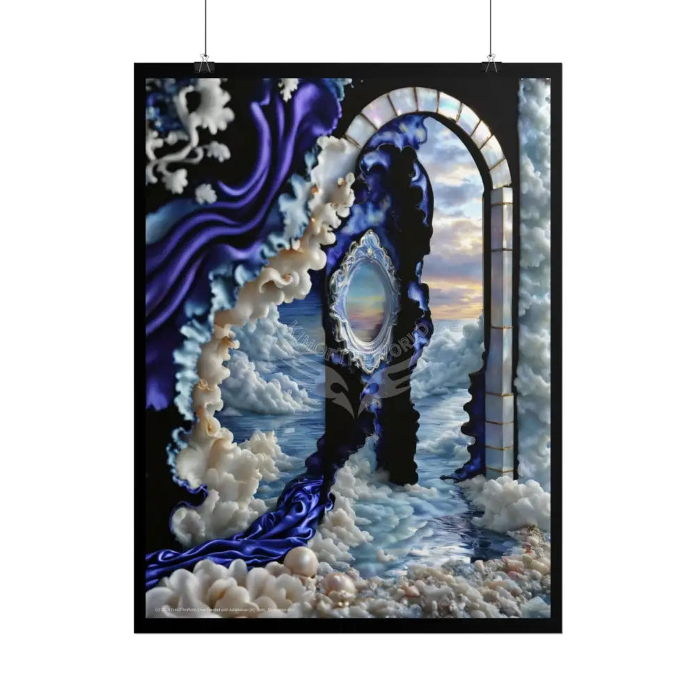 Surreal 3D Elemental Ribbon Portal Poster — Funky Balconies & Doors to Other Dimensions - Blue Poster
