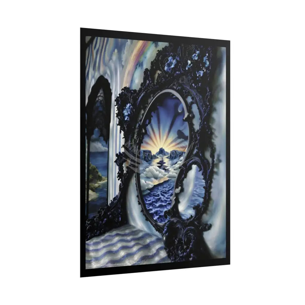 Surreal 3D Elemental Ribbon Portal Poster — Funky Balconies & Doors to Other Dimensions - Blue Poster