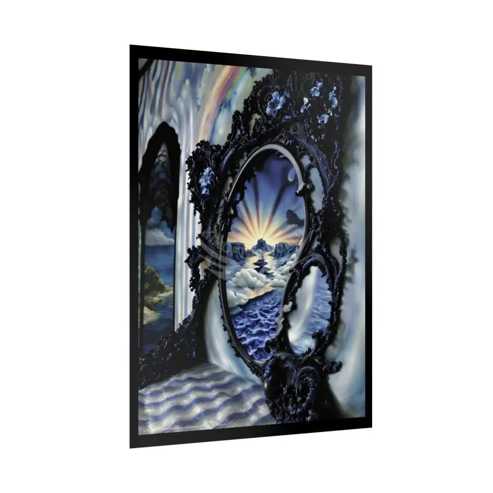 Surreal 3D Elemental Ribbon Portal Poster — Funky Balconies & Doors to Other Dimensions - Blue Poster