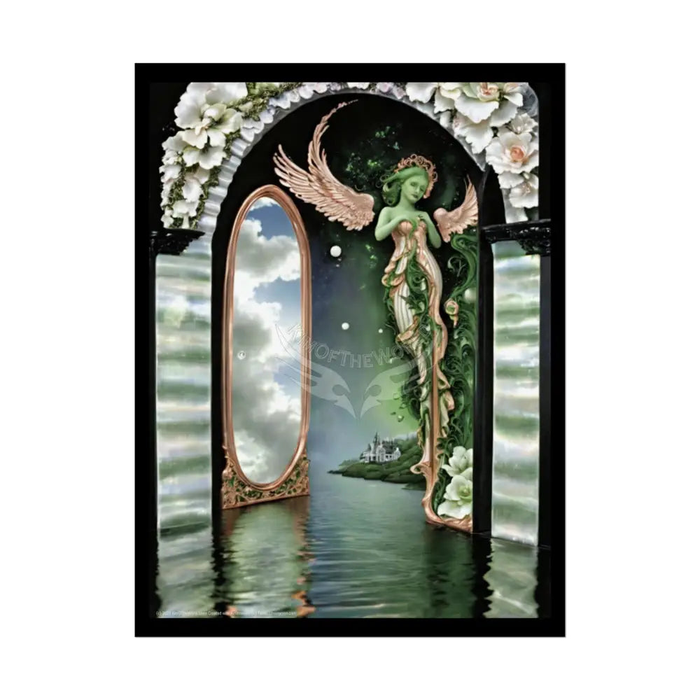 Surreal 3D Elemental Ribbon Portal Poster — Funky Balconies & Doors to Other Dimensions - Green 18″ x 24″ (Vertical)