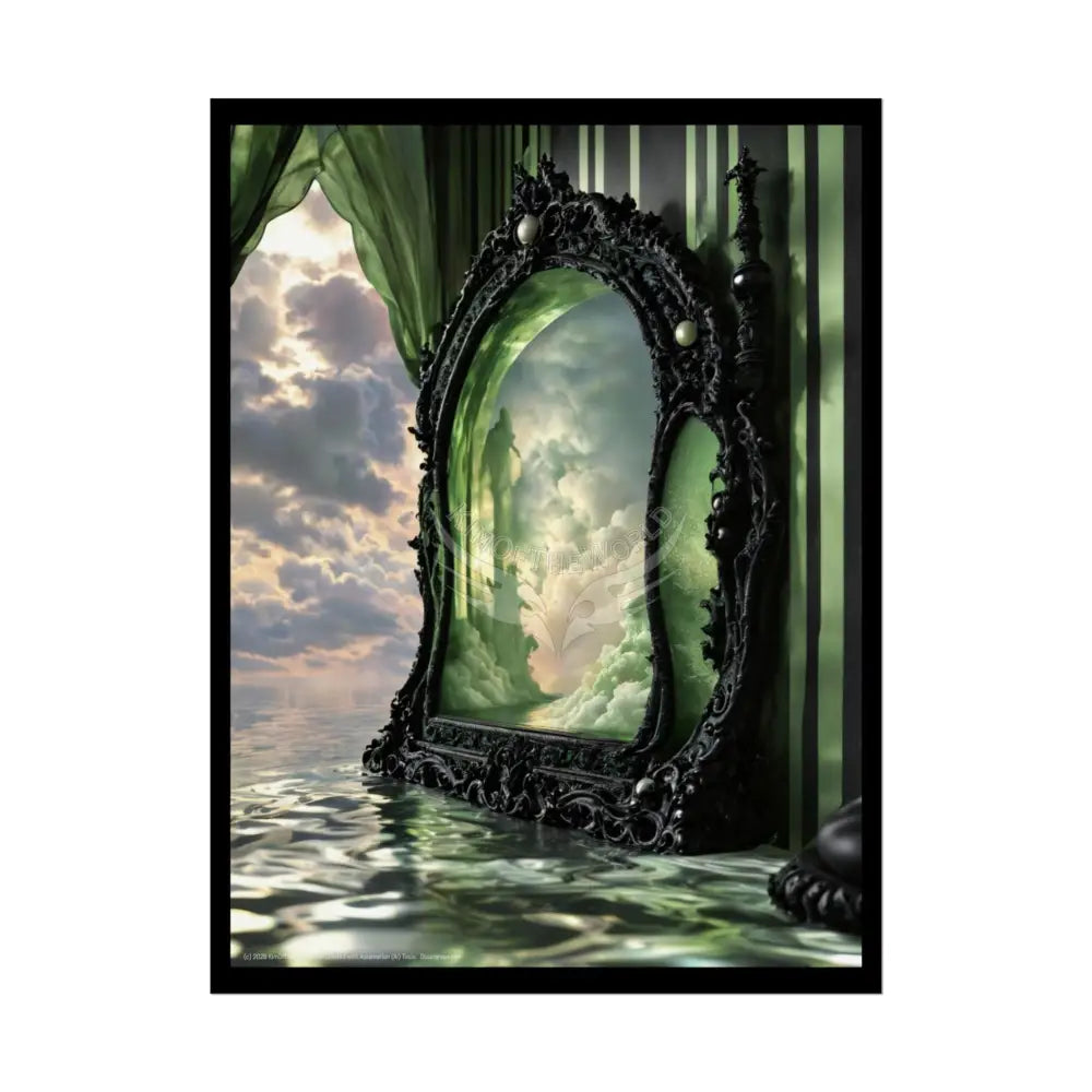 Surreal 3D Elemental Ribbon Portal Poster — Funky Balconies & Doors to Other Dimensions - Green 18″ x 24″ (Vertical)