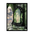 Surreal 3D Elemental Ribbon Portal Poster — Funky Balconies & Doors to Other Dimensions - Green 18″ x 24″ (Vertical)