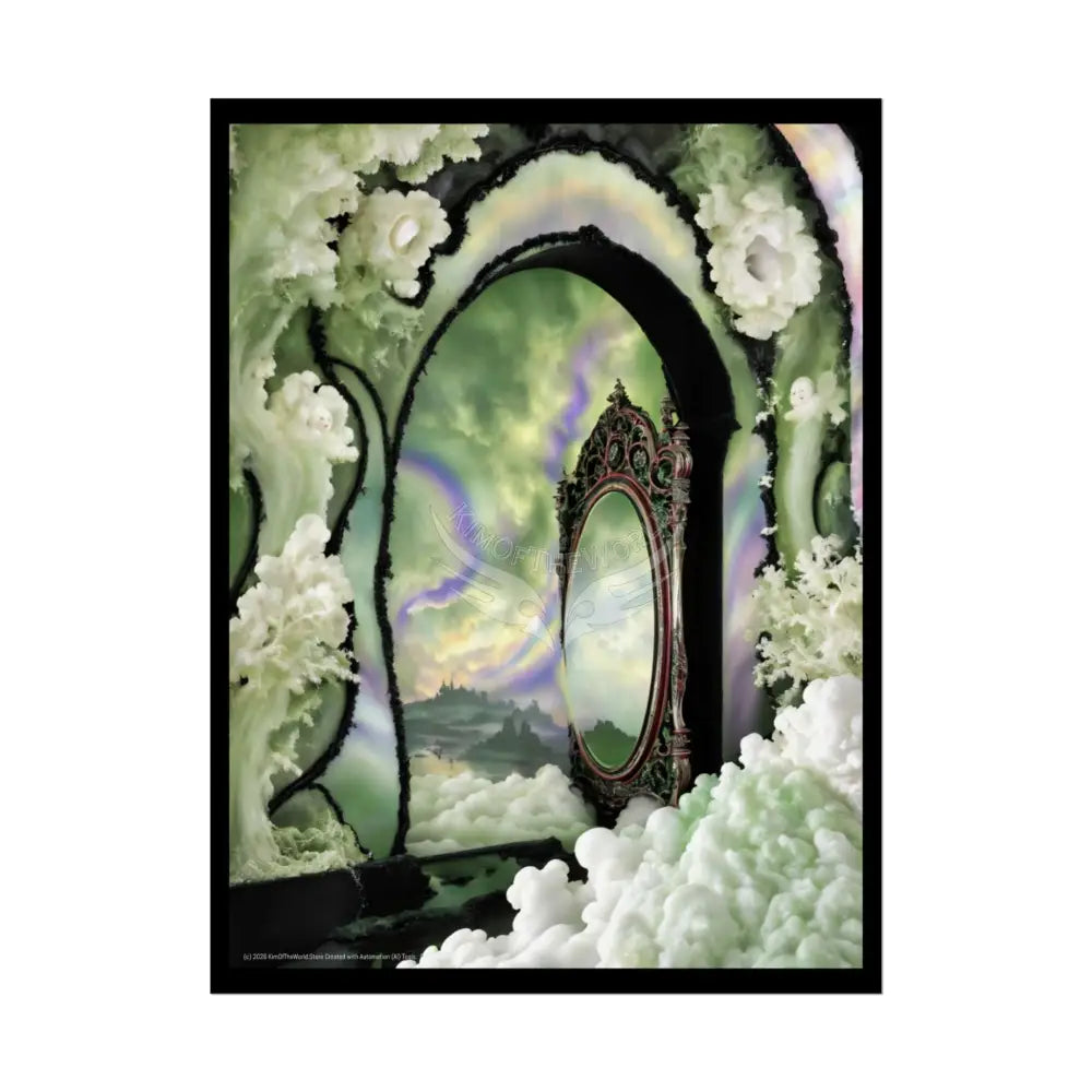 Surreal 3D Elemental Ribbon Portal Poster — Funky Balconies & Doors to Other Dimensions - Green 18″ x 24″ (Vertical)