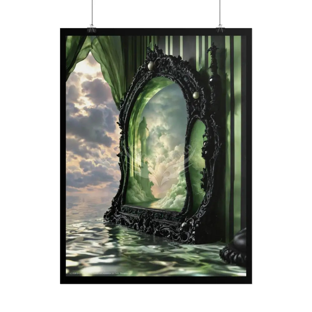 Surreal 3D Elemental Ribbon Portal Poster — Funky Balconies & Doors to Other Dimensions - Green Poster