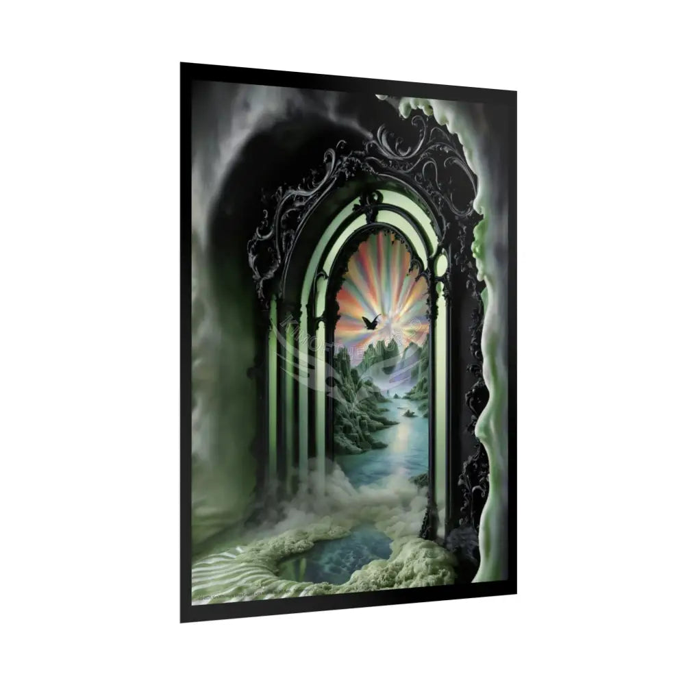 Surreal 3D Elemental Ribbon Portal Poster — Funky Balconies & Doors to Other Dimensions - Green Poster