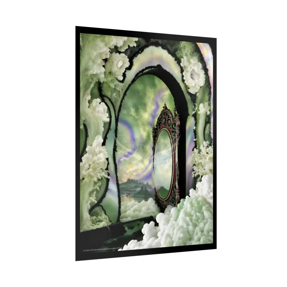 Surreal 3D Elemental Ribbon Portal Poster — Funky Balconies & Doors to Other Dimensions - Green Poster