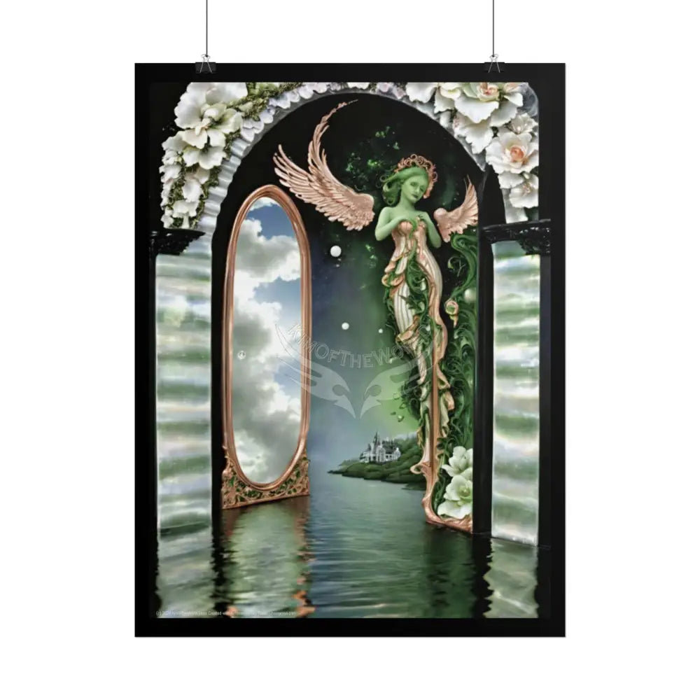 Surreal 3D Elemental Ribbon Portal Poster — Funky Balconies & Doors to Other Dimensions - Green Poster