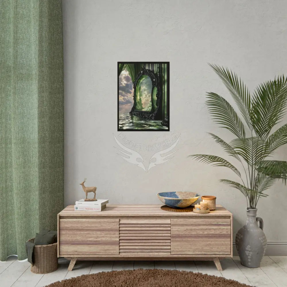 Surreal 3D Elemental Ribbon Portal Poster — Funky Balconies & Doors to Other Dimensions - Green Poster