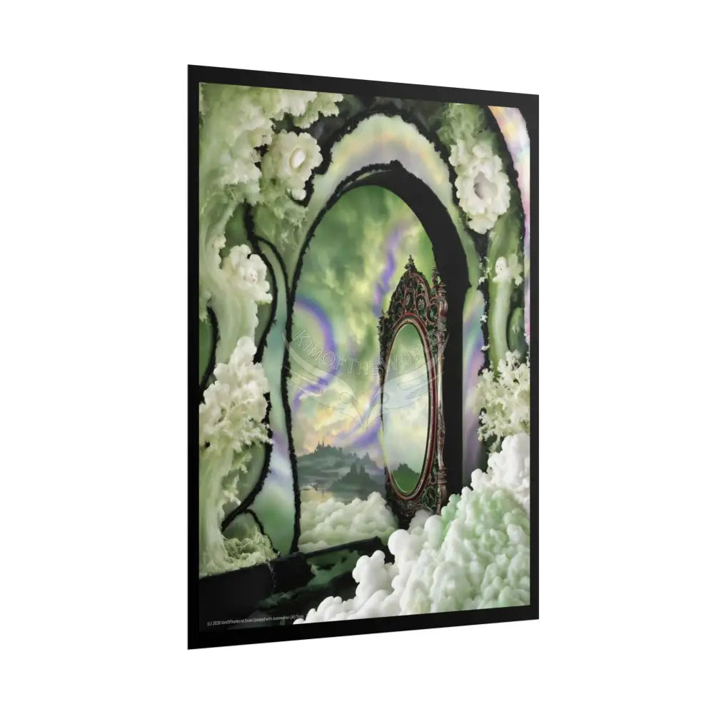 Surreal 3D Elemental Ribbon Portal Poster — Funky Balconies & Doors to Other Dimensions - Green Poster