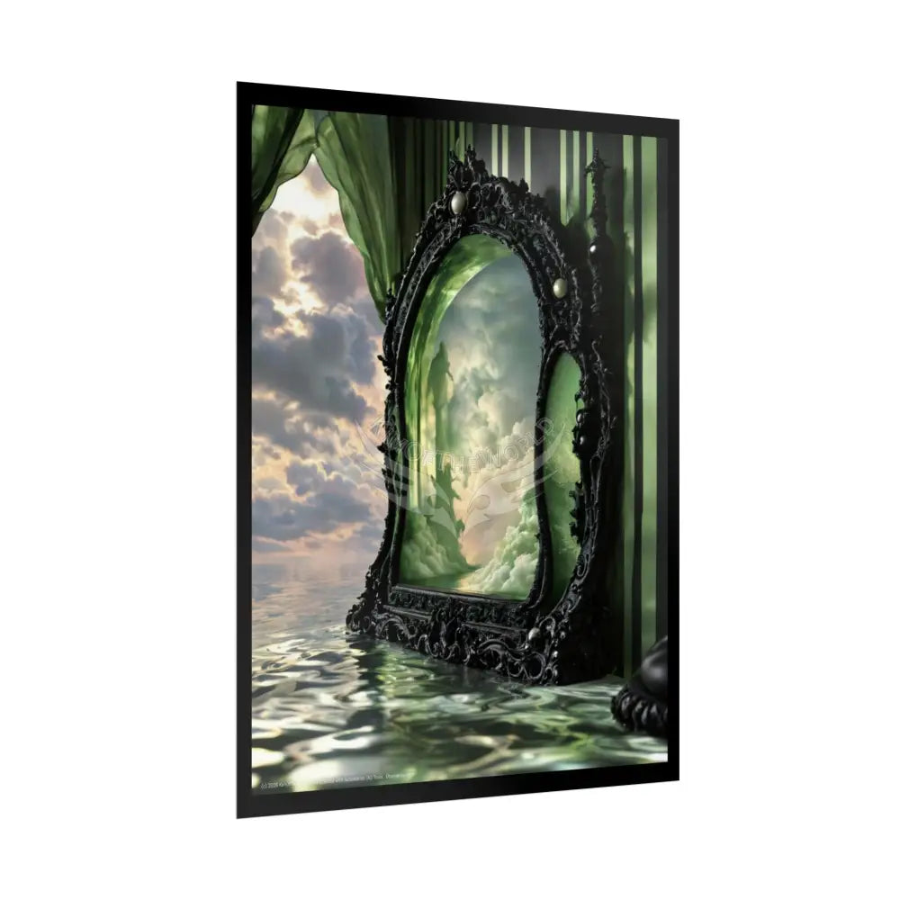 Surreal 3D Elemental Ribbon Portal Poster — Funky Balconies & Doors to Other Dimensions - Green Poster