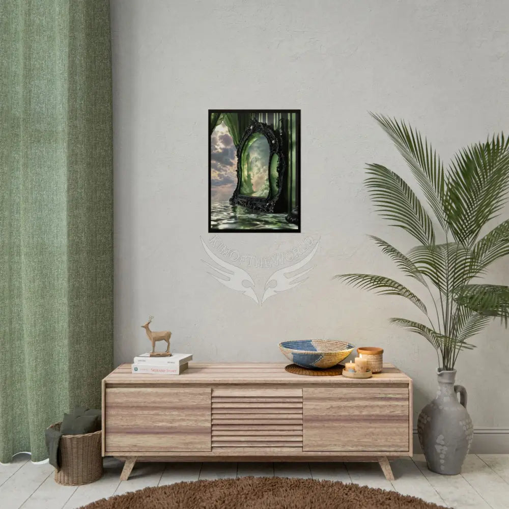 Surreal 3D Elemental Ribbon Portal Poster — Funky Balconies & Doors to Other Dimensions - Green Poster