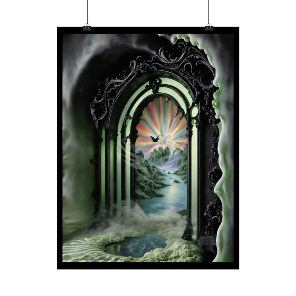 Surreal 3D Elemental Ribbon Portal Poster — Funky Balconies & Doors to Other Dimensions - Green Poster