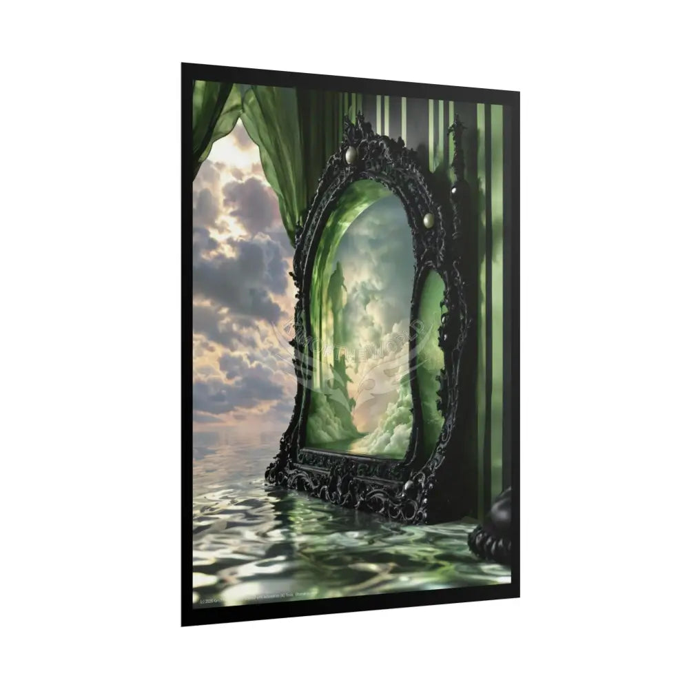 Surreal 3D Elemental Ribbon Portal Poster — Funky Balconies & Doors to Other Dimensions - Green Poster