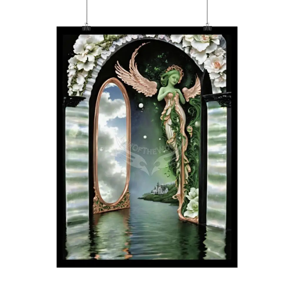 Surreal 3D Elemental Ribbon Portal Poster — Funky Balconies & Doors to Other Dimensions - Green Poster