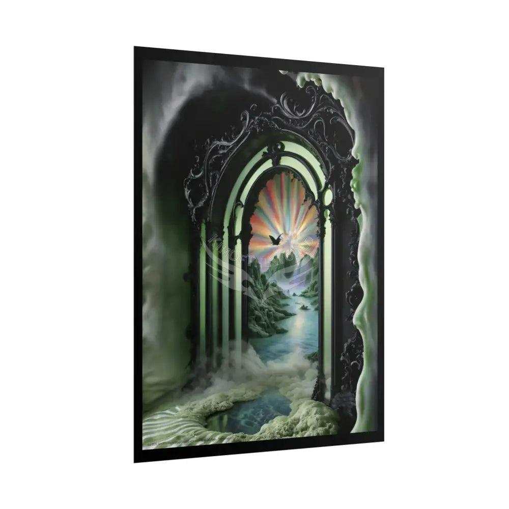 Surreal 3D Elemental Ribbon Portal Poster — Funky Balconies & Doors to Other Dimensions - Green Poster