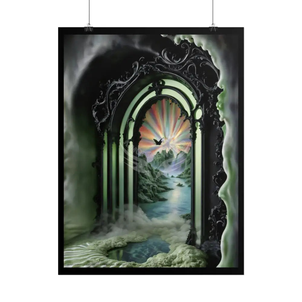 Surreal 3D Elemental Ribbon Portal Poster — Funky Balconies & Doors to Other Dimensions - Green Poster