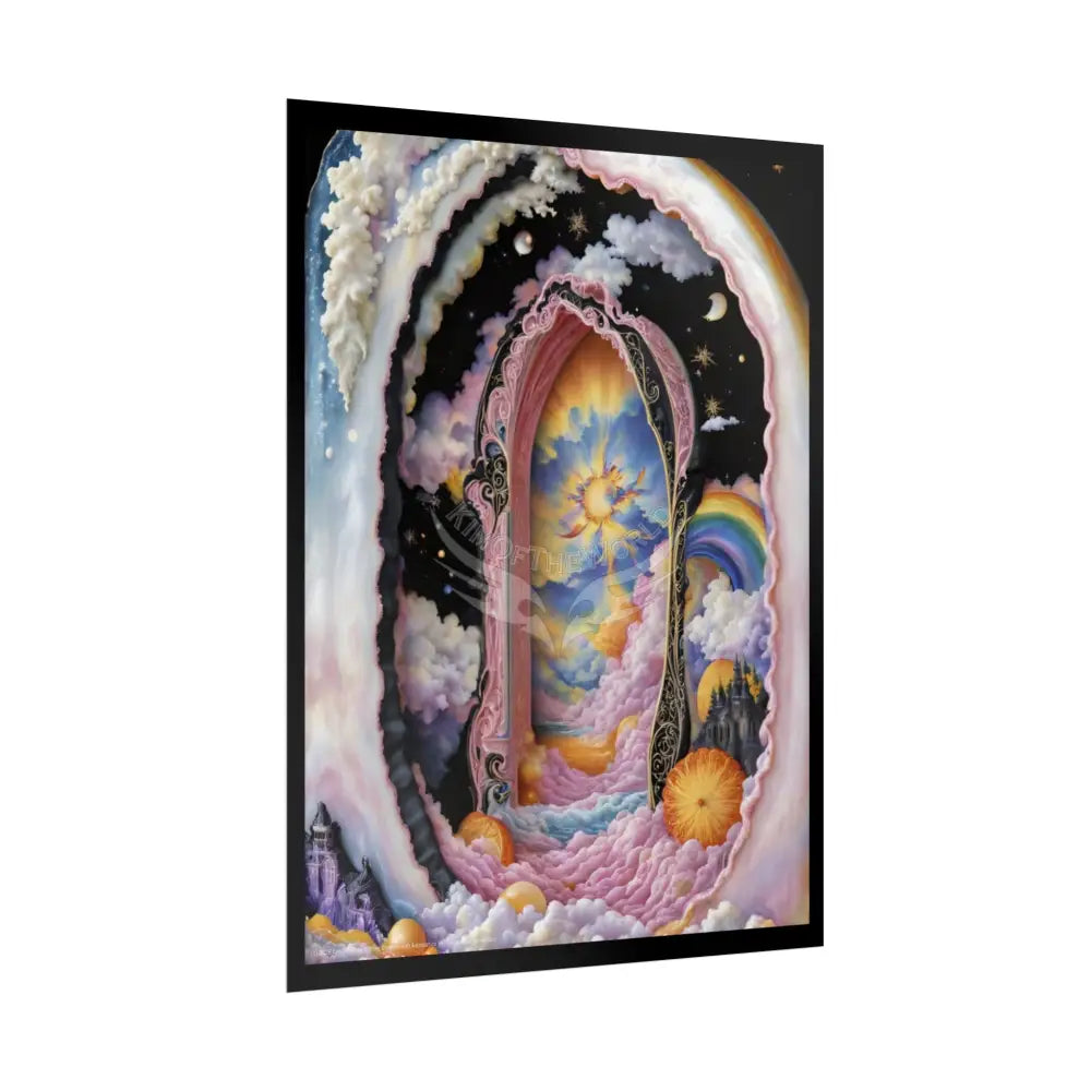 Surreal 3D Elemental Ribbon Portal Poster — Funky Balconies & Doors to Other Dimensions - Pink Poster