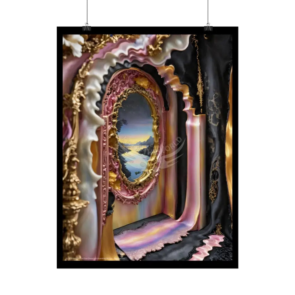 Surreal 3D Elemental Ribbon Portal Poster — Funky Balconies & Doors to Other Dimensions - Pink Poster