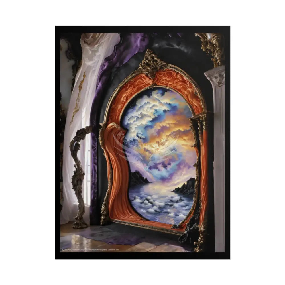 Surreal 3D Elemental Ribbon Portal Poster — Funky Balconies & Doors to Other Dimensions - Pink 18″ x 24″ (Vertical)