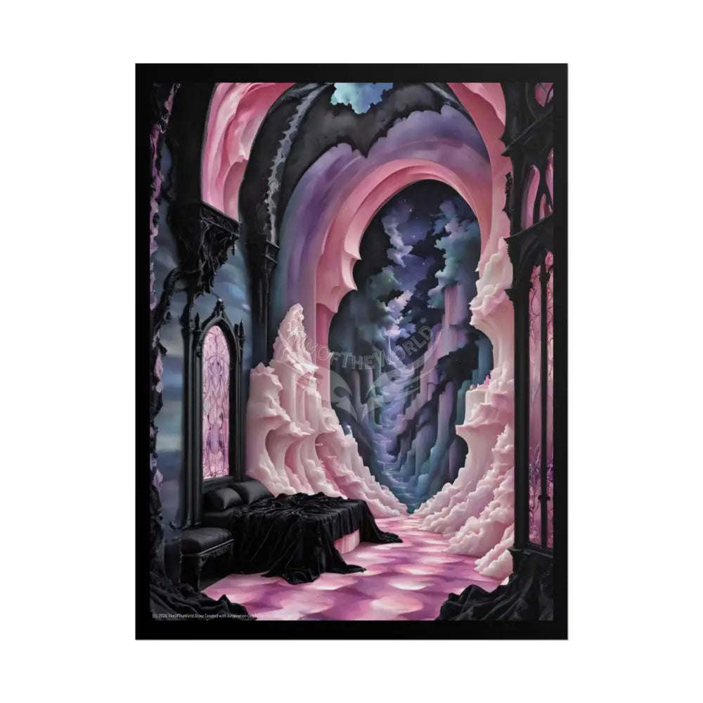 Surreal 3D Elemental Ribbon Portal Poster — Funky Balconies & Doors to Other Dimensions - Pink 18″ x 24″ (Vertical)