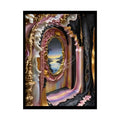 Surreal 3D Elemental Ribbon Portal Poster — Funky Balconies & Doors to Other Dimensions - Pink 18″ x 24″ (Vertical)