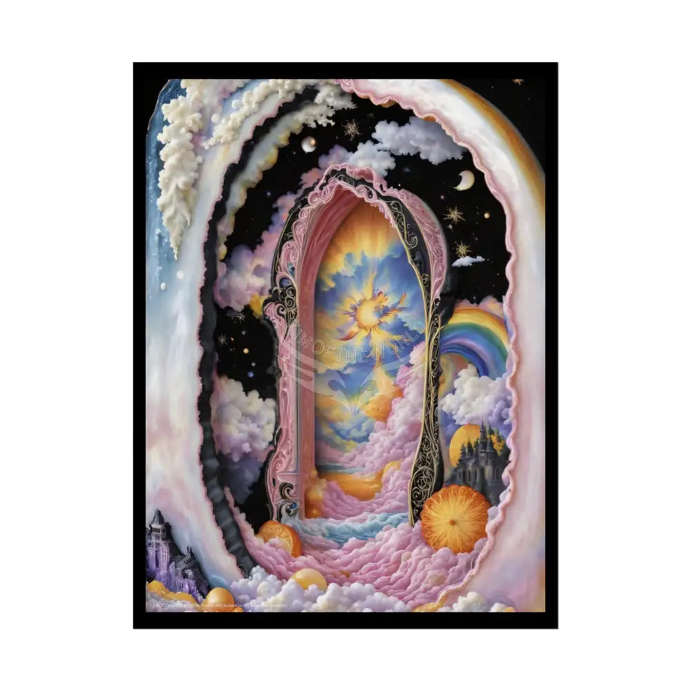Surreal 3D Elemental Ribbon Portal Poster — Funky Balconies & Doors to Other Dimensions - Pink 18″ x 24″ (Vertical)