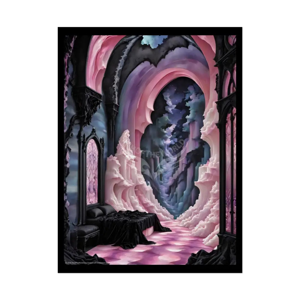 Surreal 3D Elemental Ribbon Portal Poster — Funky Balconies & Doors to Other Dimensions - Pink 18″ x 24″ (Vertical)