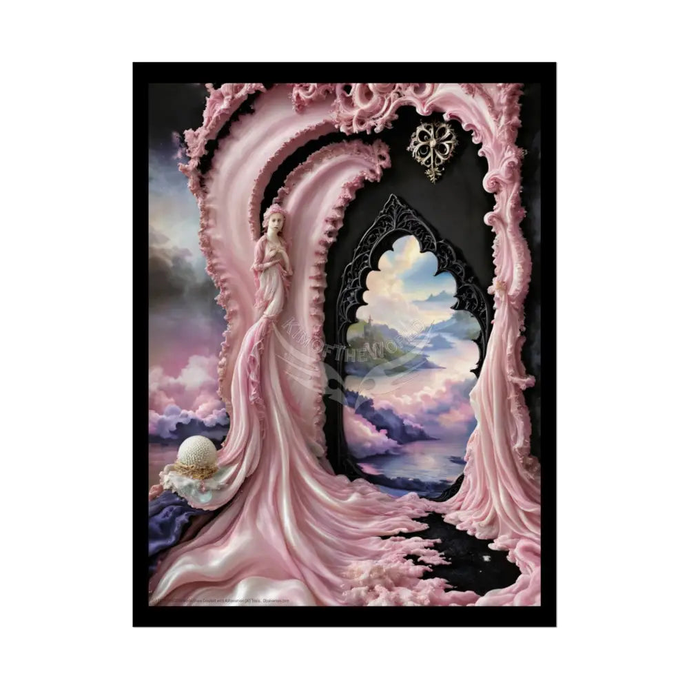 Surreal 3D Elemental Ribbon Portal Poster — Funky Balconies & Doors to Other Dimensions - Pink 18″ x 24″ (Vertical)