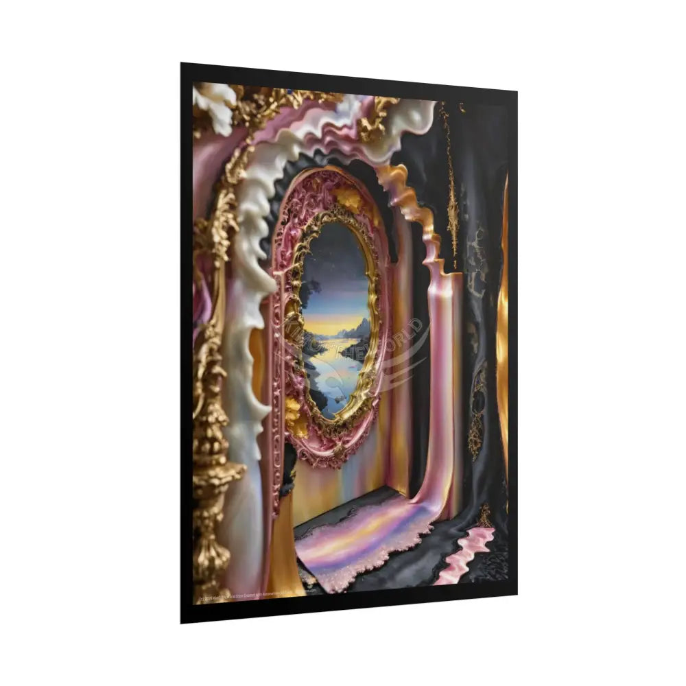 Surreal 3D Elemental Ribbon Portal Poster — Funky Balconies & Doors to Other Dimensions - Pink Poster