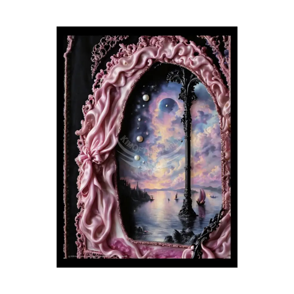 Surreal 3D Elemental Ribbon Portal Poster — Funky Balconies & Doors to Other Dimensions - Pink Poster