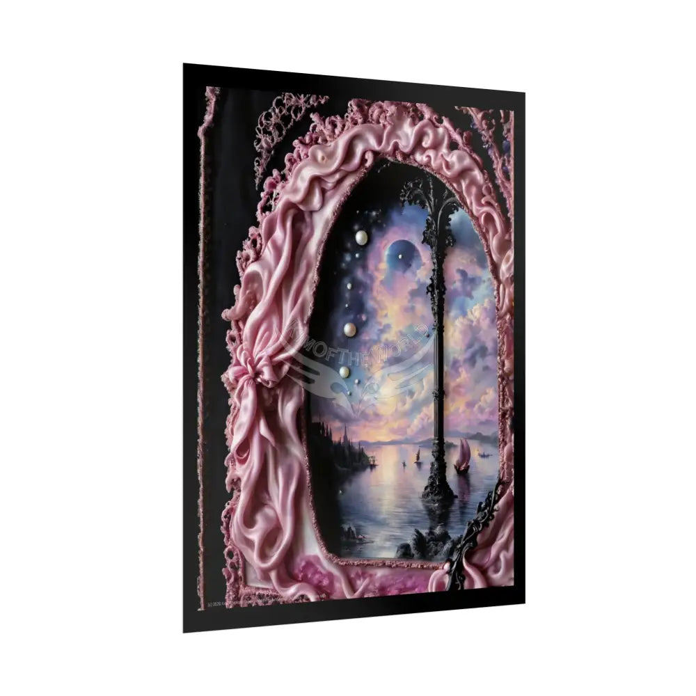 Surreal 3D Elemental Ribbon Portal Poster — Funky Balconies & Doors to Other Dimensions - Pink Poster