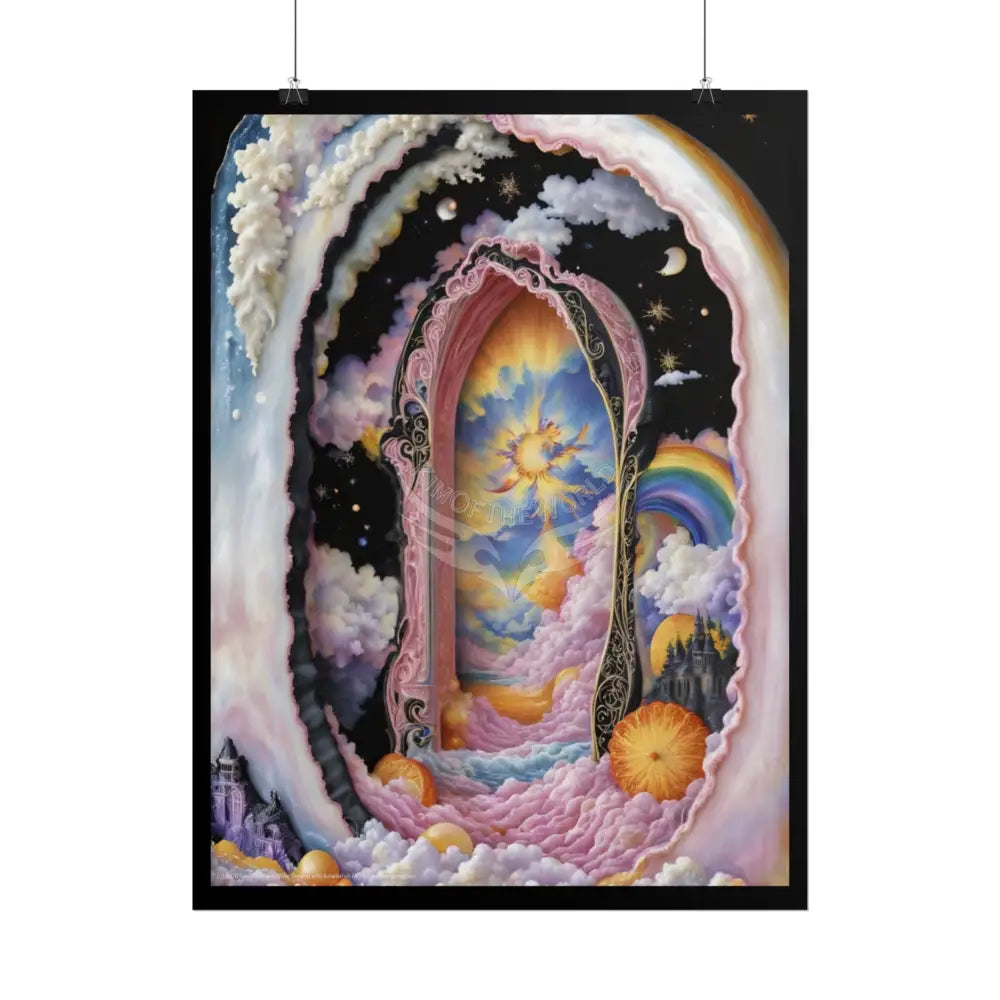 Surreal 3D Elemental Ribbon Portal Poster — Funky Balconies & Doors to Other Dimensions - Pink Poster