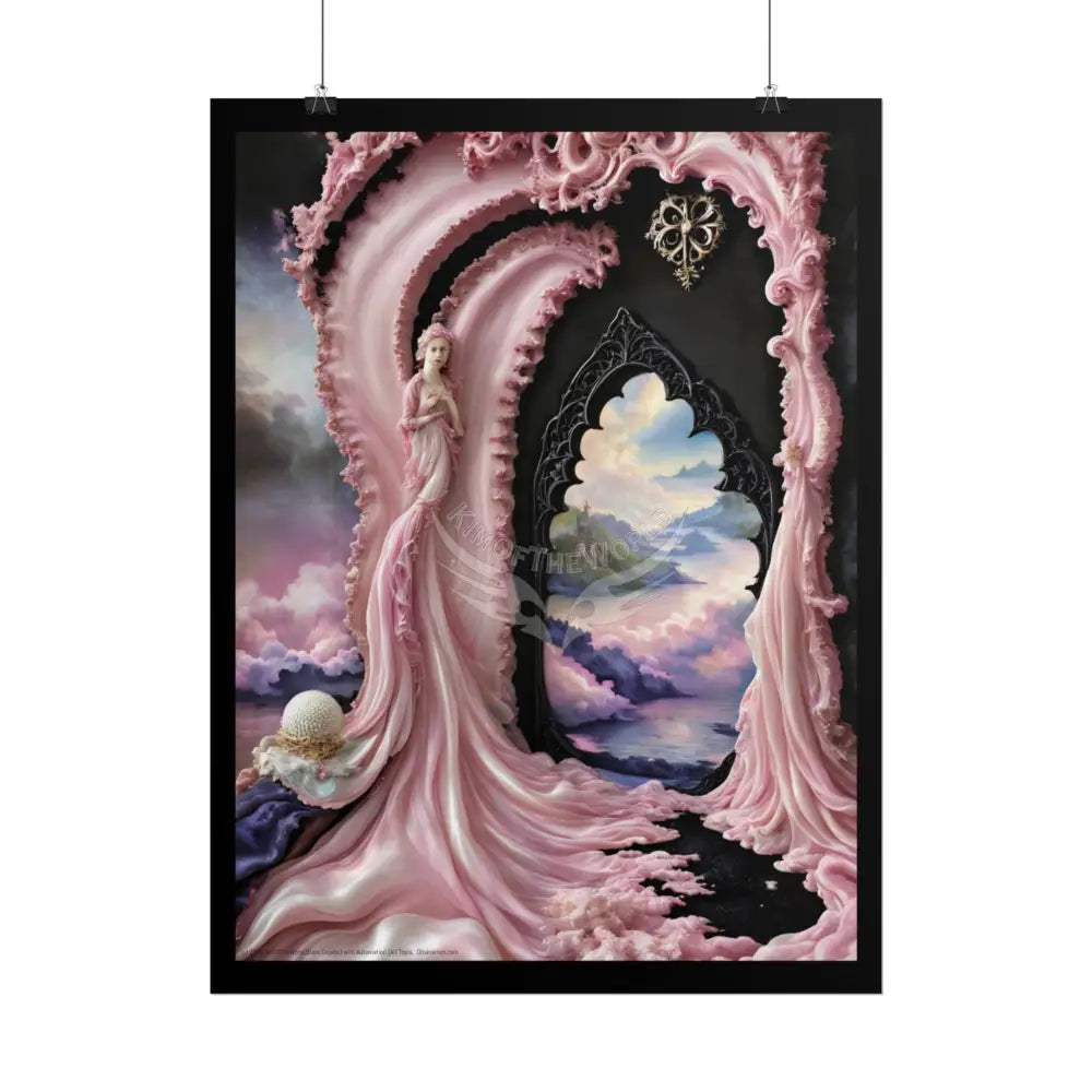 Surreal 3D Elemental Ribbon Portal Poster — Funky Balconies & Doors to Other Dimensions - Pink Poster