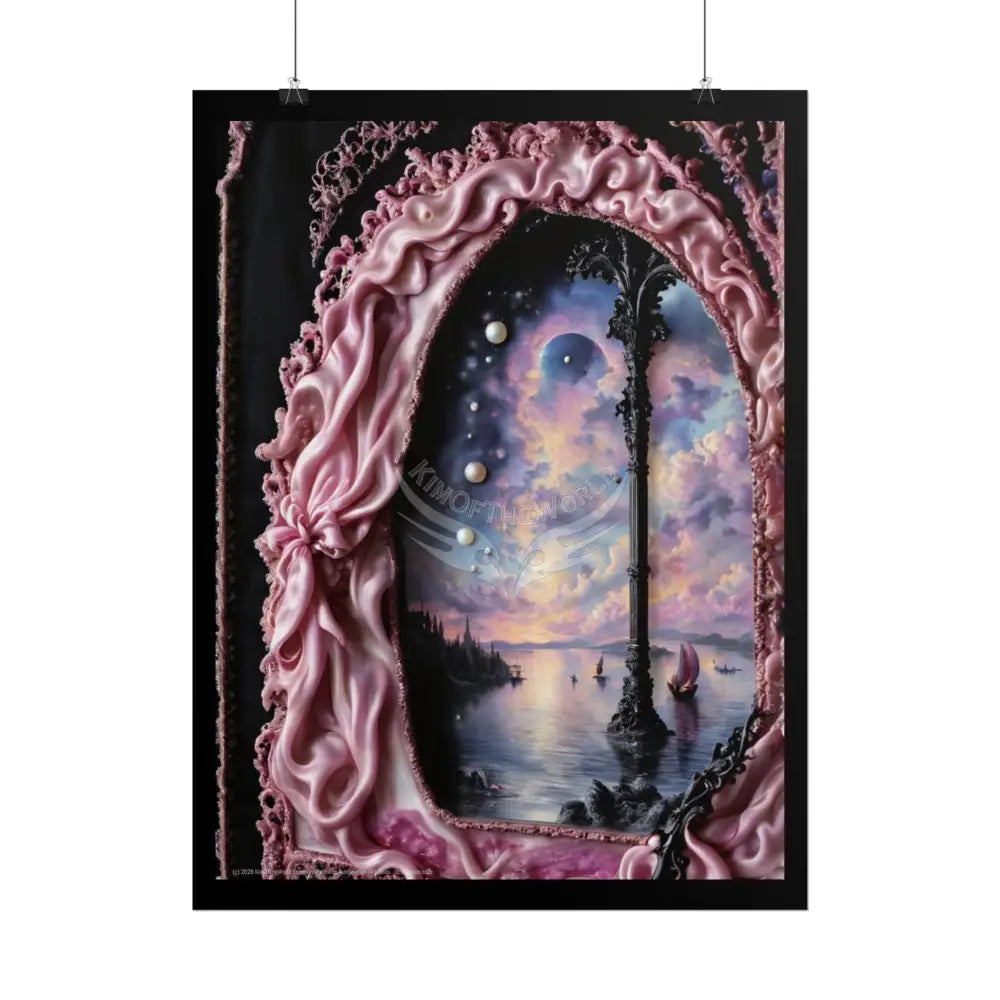Surreal 3D Elemental Ribbon Portal Poster — Funky Balconies & Doors to Other Dimensions - Pink Poster