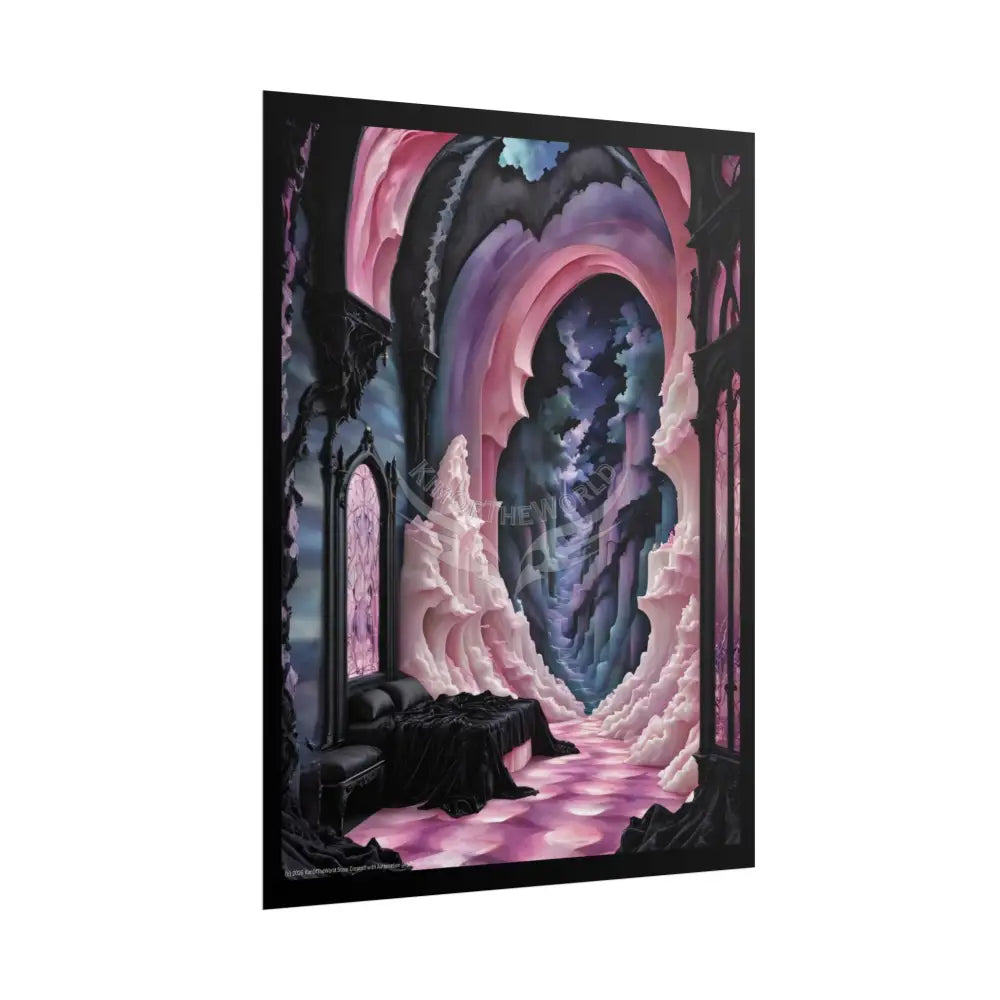 Surreal 3D Elemental Ribbon Portal Poster — Funky Balconies & Doors to Other Dimensions - Pink Poster