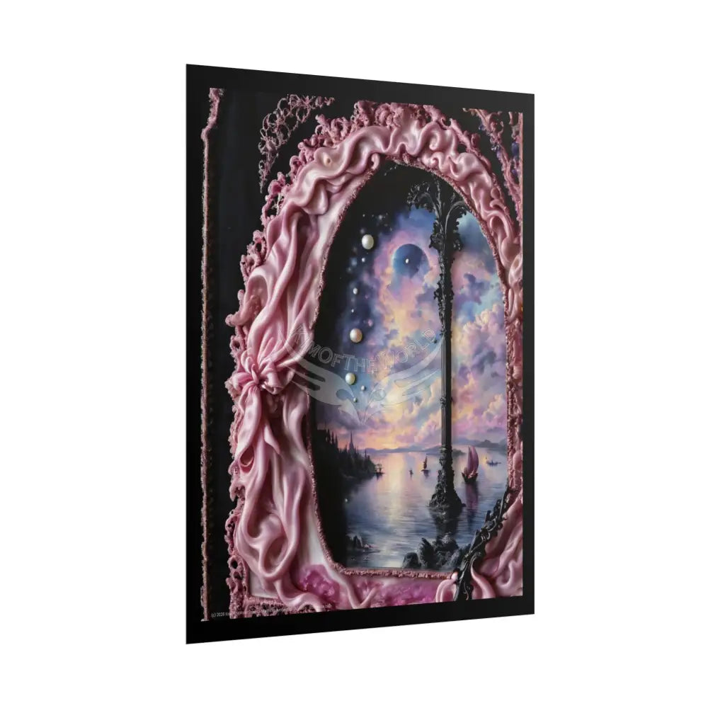 Surreal 3D Elemental Ribbon Portal Poster — Funky Balconies & Doors to Other Dimensions - Pink Poster