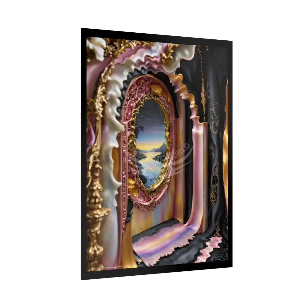 Surreal 3D Elemental Ribbon Portal Poster — Funky Balconies & Doors to Other Dimensions - Pink Poster