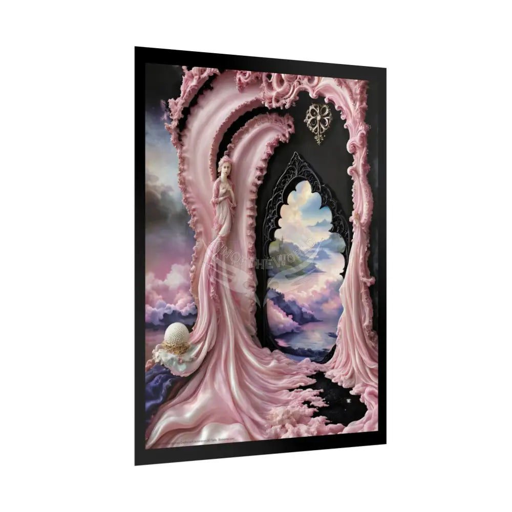 Surreal 3D Elemental Ribbon Portal Poster — Funky Balconies & Doors to Other Dimensions - Pink Poster
